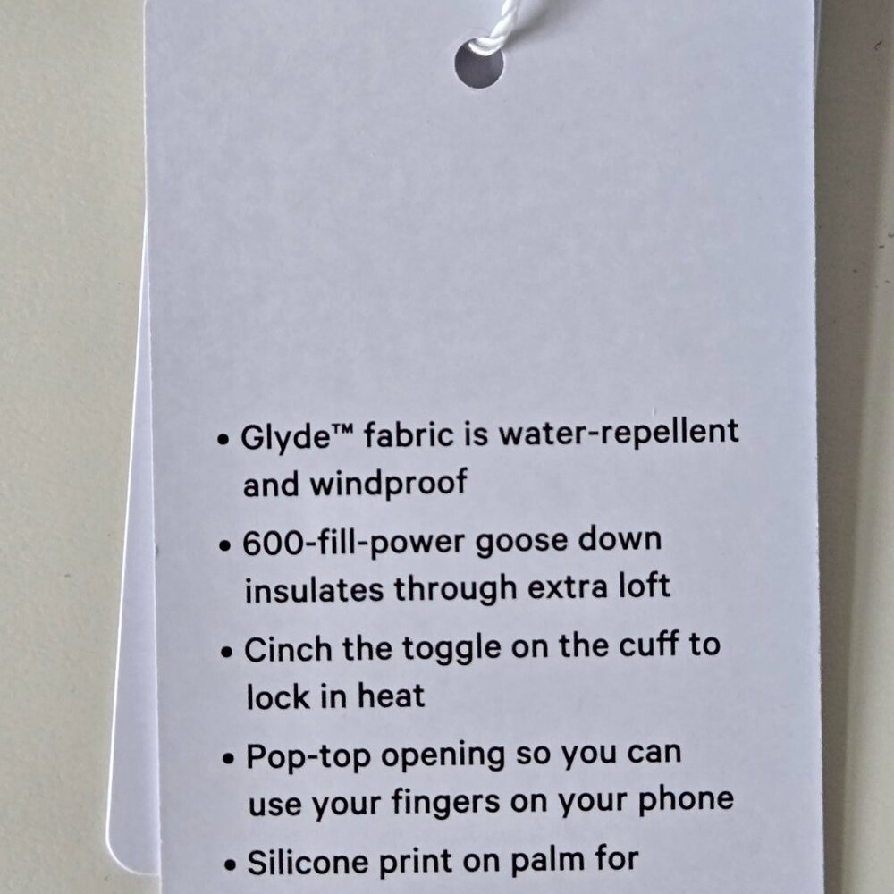 NWT LULULEMON White 600 Fill Goose Down Wunder Puff Gloves Women M/L - Picture 12 of 12